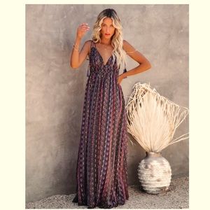Freestyle Metallic Smocked Maxi Dress